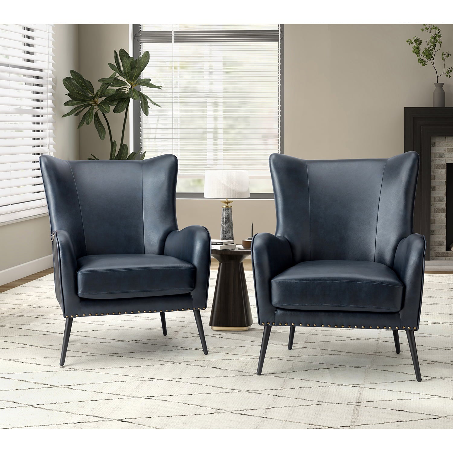 Stylish Shepherd Wingback Vegan Leather Armchair - Modern PU Leather Accent Chair for Living Room, Bedroom & Office - Comfortable Mid-Century Design with Optional Types