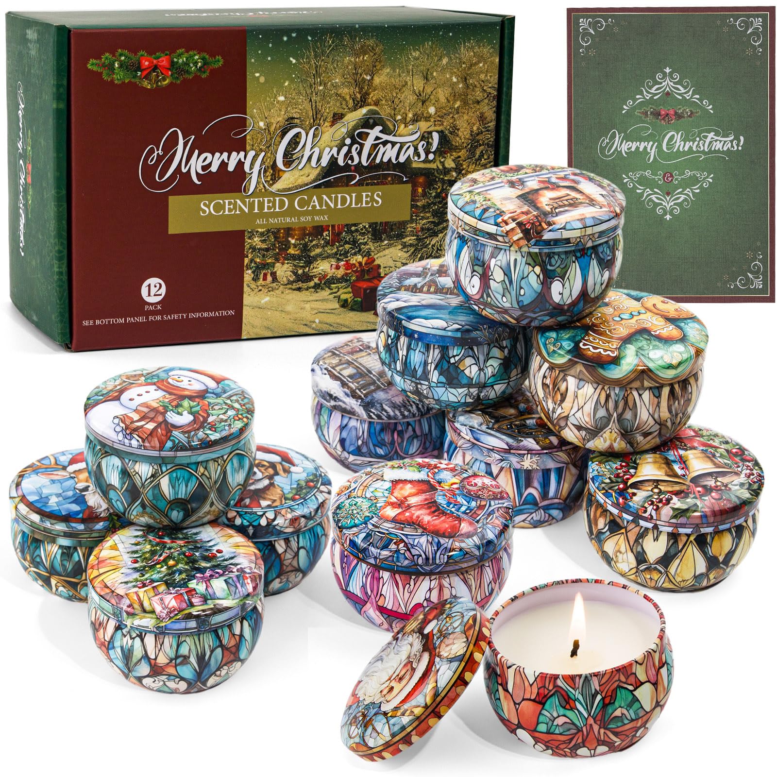 12 Pack Christmas Scented Candles Gift Set - 300 Hour Long Lasting Natural Soy Wax Aromatherapy Candles for Women, Holiday Home Decor & Relaxation Gifts (Vanilla, Lavender, Cinnamon) - Perfect for Christmas Decorations, Cozy Nights & Stress Relief
