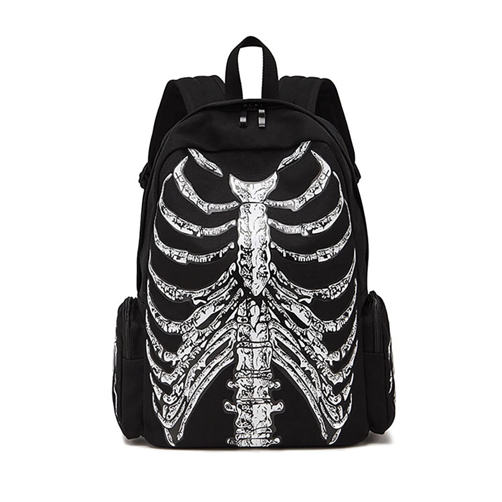 **Gothic Skull Print Canvas Backpack for Men & Women - Trendy Casual Daypack for Halloween, School, Travel & Daily Use**