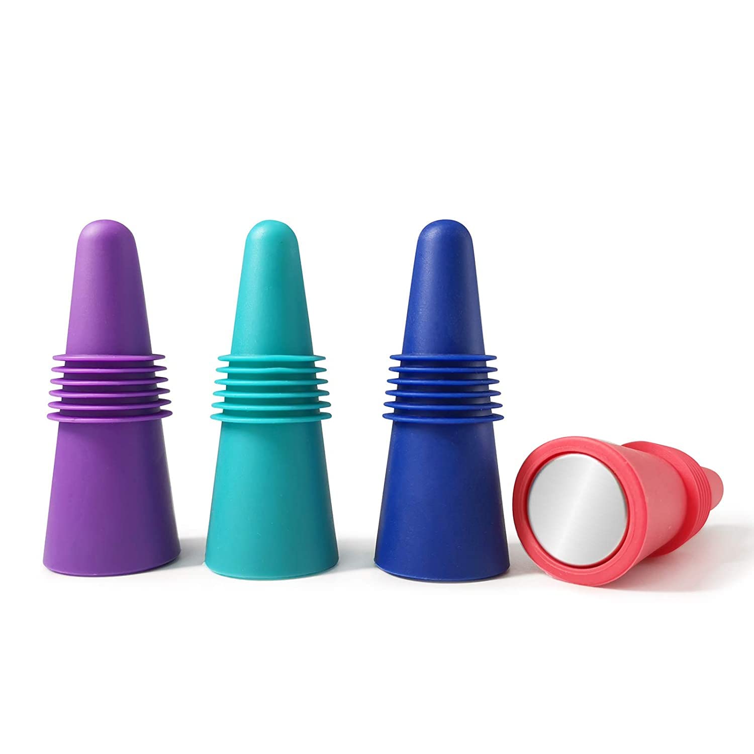 WOODTULA 4-Pack Silicone Wine Stoppers - Reusable Bottle Sealer for Wine, Beer & Beverage Glass Bottles - Airtight Drink Cover for Parties, Picnics & Home Use