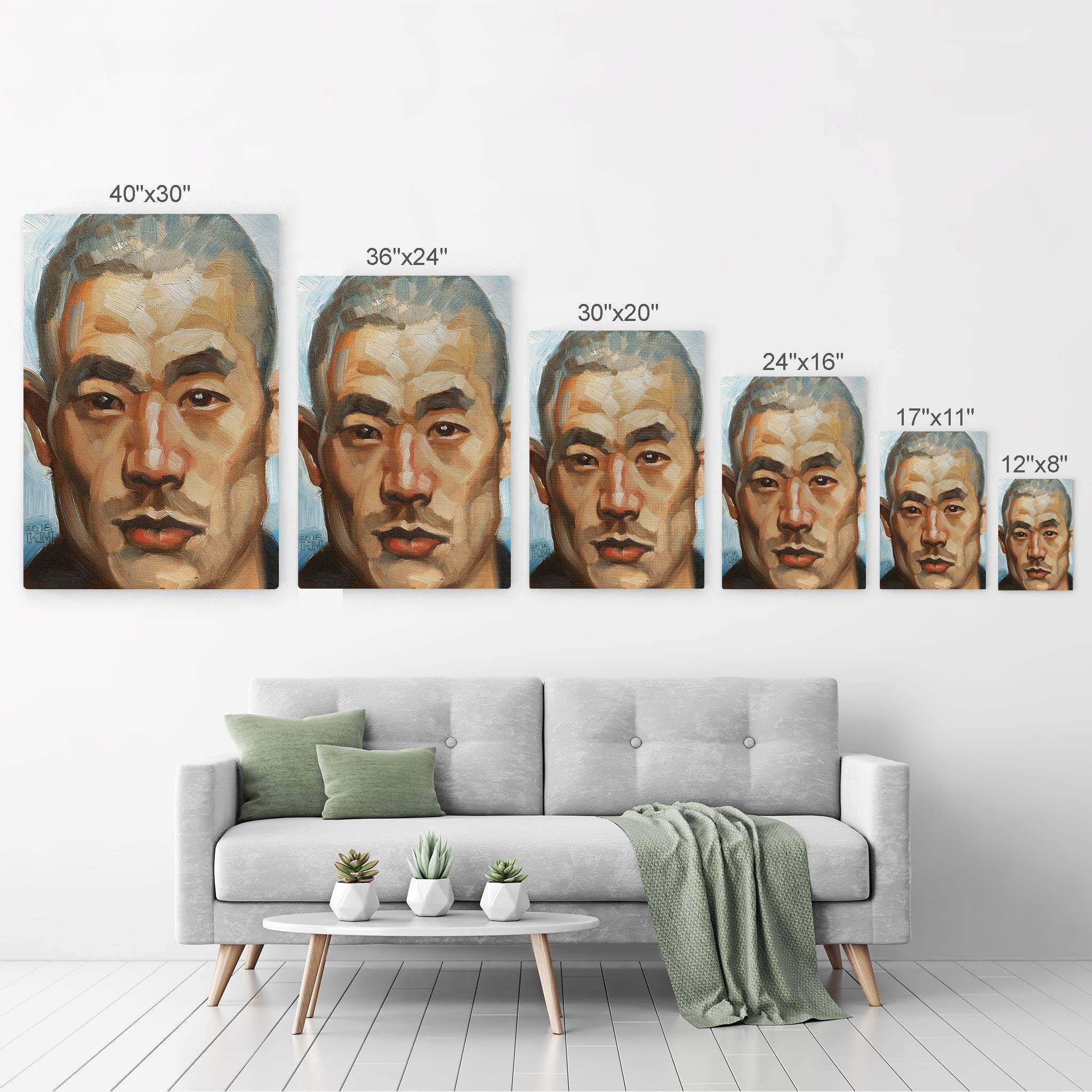 Kenney Mencher Asian Man Portrait Oil Painting - Cool Climate Metal Wall Art Print 40x30 Inches - Ready to Hang Living Room & Bedroom Decor - Made in USA - Perfect for Modern Home & Office Spaces