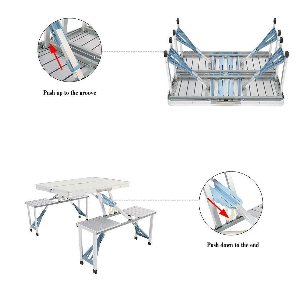 Portable Aluminum Folding Camping Picnic Table Set with 4 Bench Chairs - Lightweight Outdoor Dining for Camping, Backyard, Beach & Tailgating