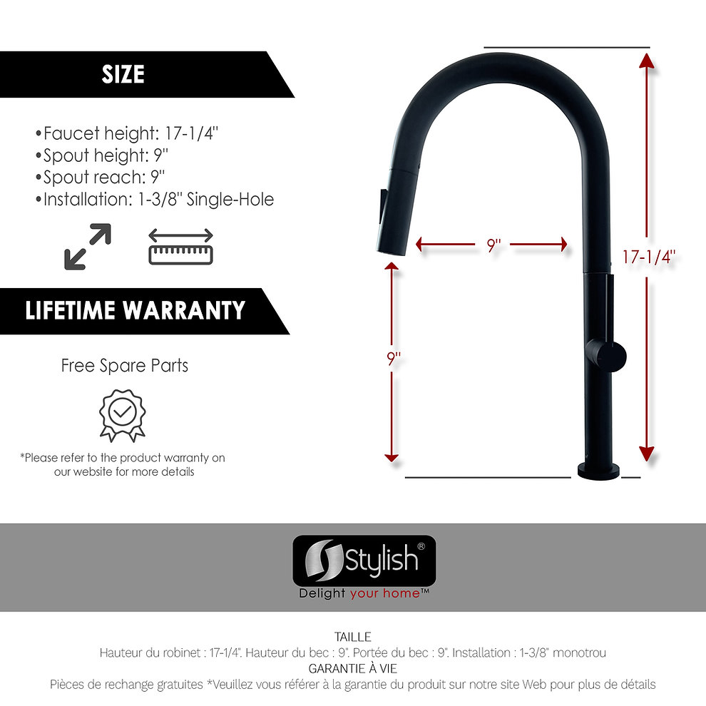 Stylish Modena Single Handle Pull Down Kitchen Faucet with Matte Black Finish - K 141N | Modern Touchless Design for Easy Cooking & Dishwashing | Perfect for Home, Restaurant & Commercial Kitchens