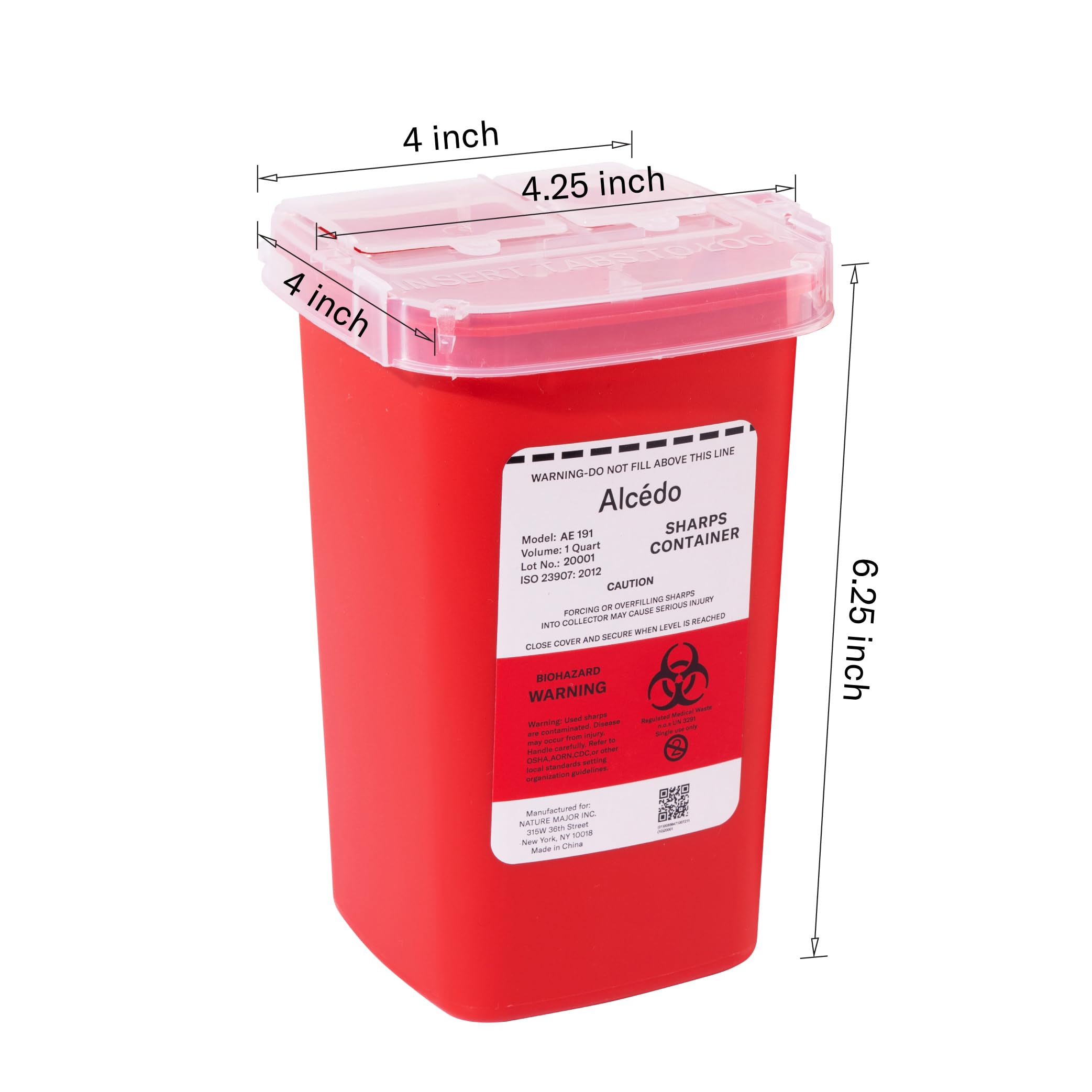 Alcedo 1 Quart Sharps Container for Home & Travel Use | Biohazard Needle & Syringe Disposal | Small Portable Medical Waste Bin for Diabetics, Nurses & Tattoo Artists | Safe Needle Disposal for Clinics, Hospitals & Home Healthcare