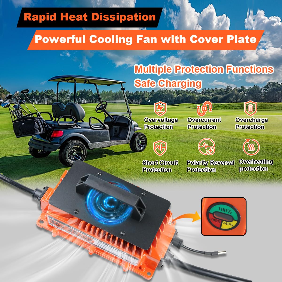 25 AMP 36 Volt Golf Cart Battery Charger for EZGO TXT 36V - 1250W Lead-Acid Charger with 2-Pin D Style Plug | Fast Charging for Golf Carts, Electric Vehicles & Outdoor Power Equipment