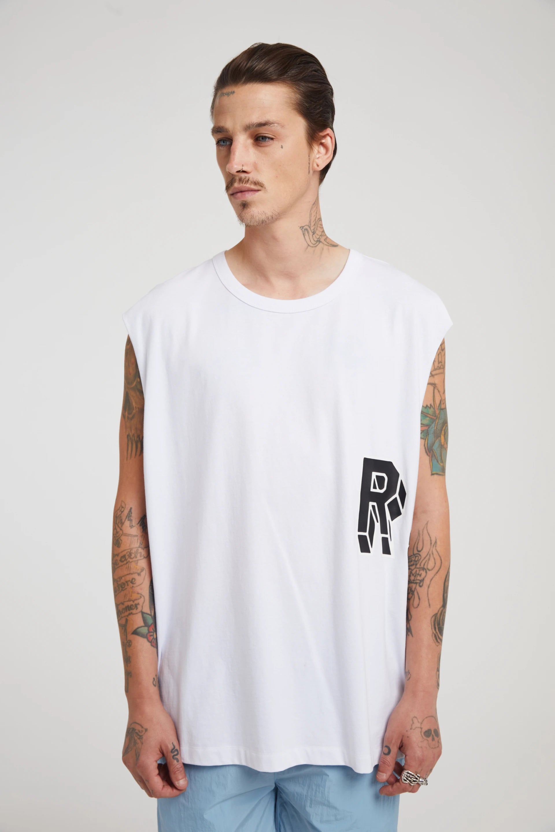 Men's Muscle Fit White Collegiate T-Shirt - Gym Workout & Casual Streetwear Style