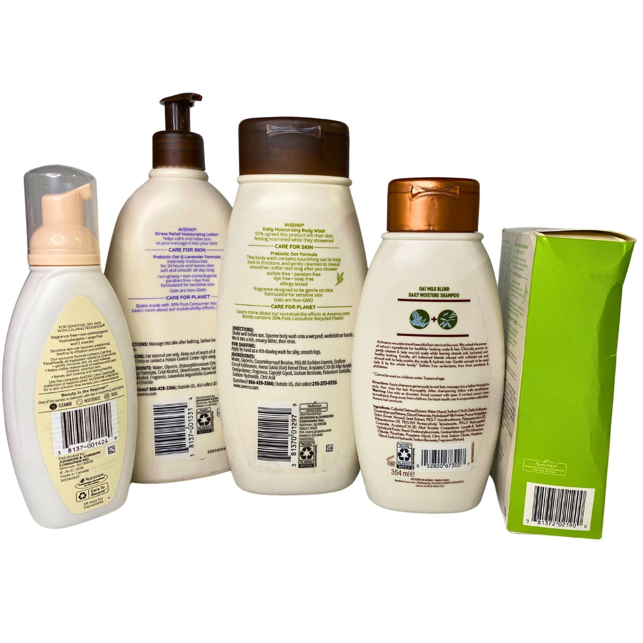 Aveeno Skincare Bundle - Body Wash, Cleanser, Shampoo & Lotion (40 Pcs) for Daily Moisturizing & Gentle Cleansing - Perfect for Dry Skin Care & Sensitive Skin Routine