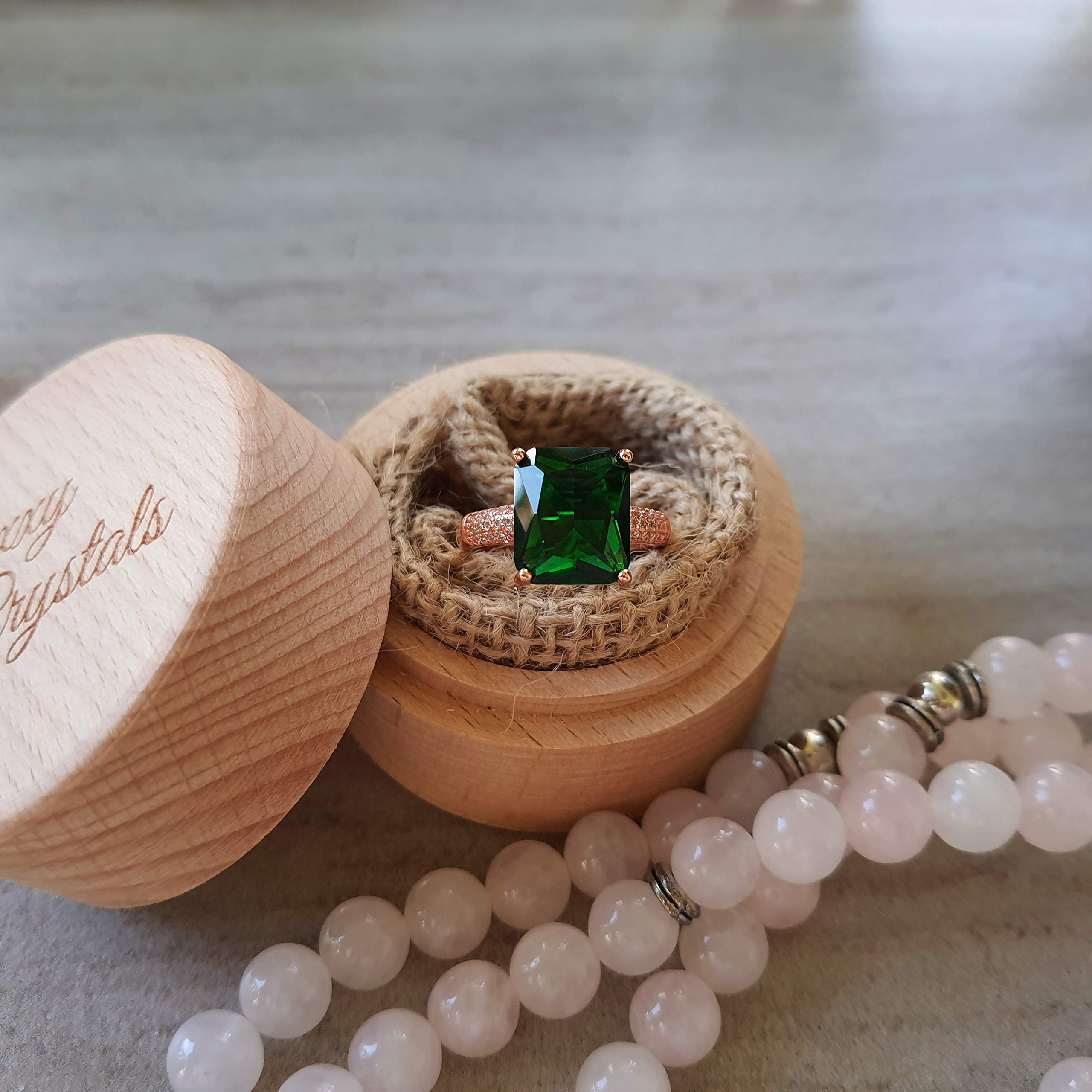16K Rose Gold Green Stone Talisman Ring for Women - Good Luck, Money & Dream Jewelry, Rectangular Birthstone Ring for Psychic Protection | Perfect for Spiritual Healing, Meditation & Positive Energy