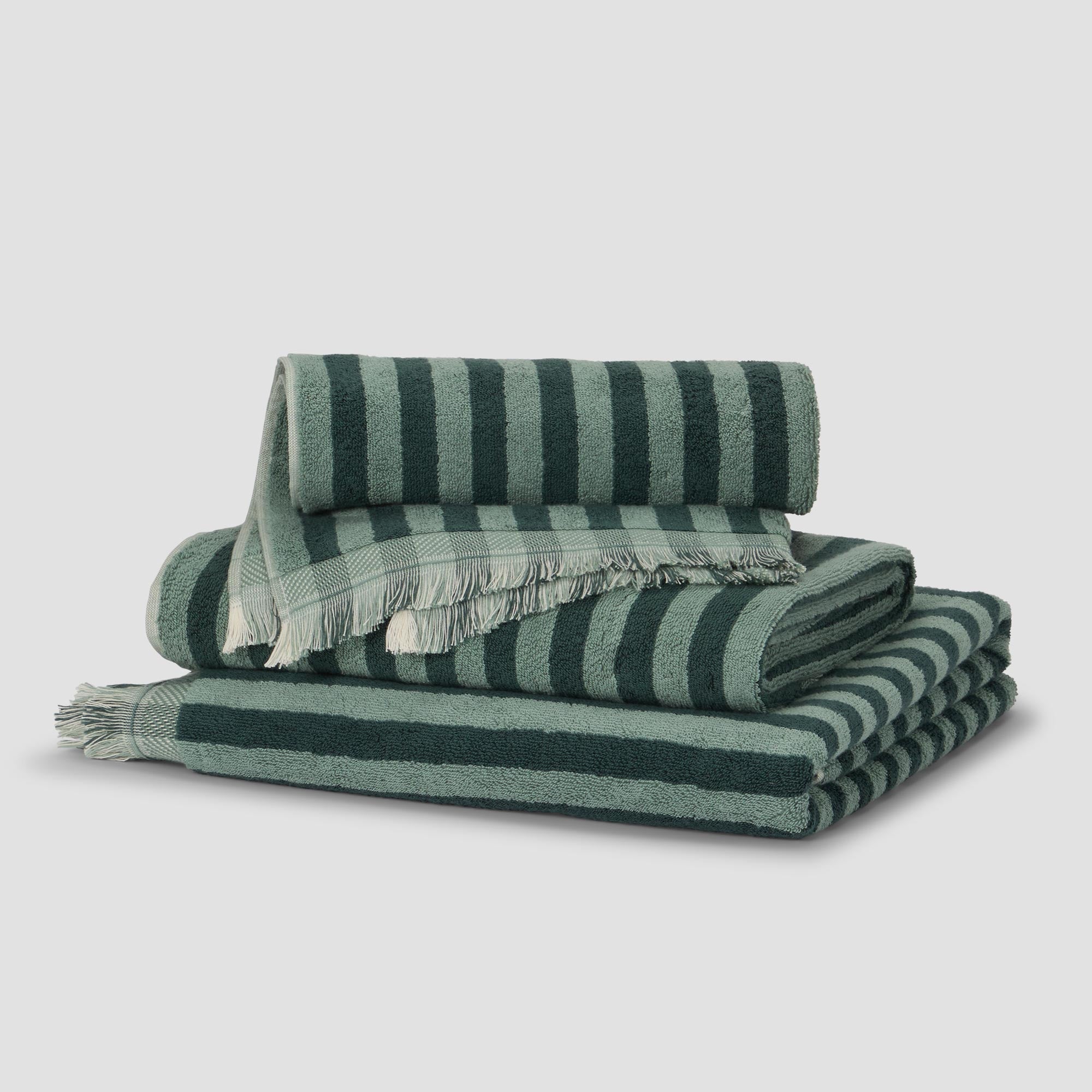 Premium Pine Green Pembroke Stripe Cotton Hand Towel - Soft & Absorbent Bathroom & Kitchen Towel for Home, Spa, Gym & Travel Use