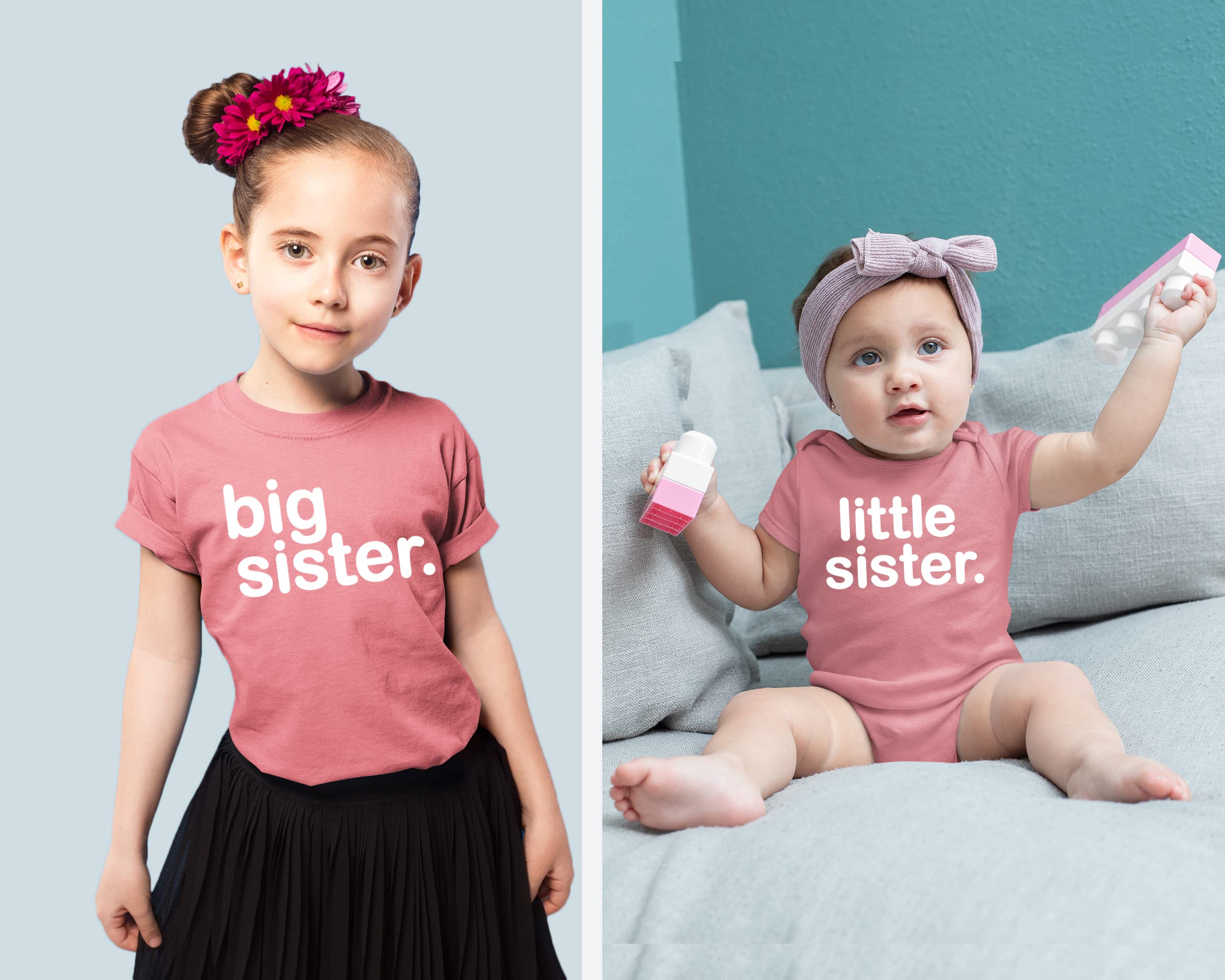 Big Sister Little Sister Matching Outfits - Cute Toddler & Newborn Girl Shirts Set for Sibling Photos, Family Events & Special Occasions