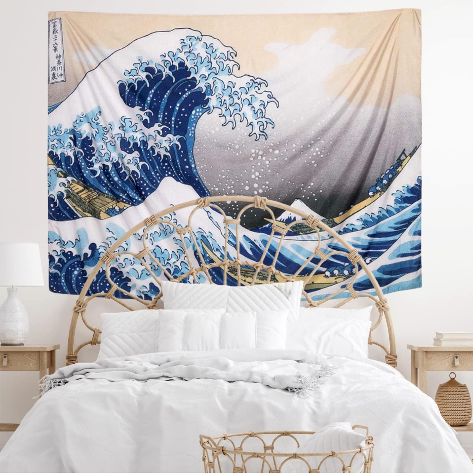 IcosaMro The Great Wave Off Kanagawa Tapestry - 51x60 Inch Large Ocean Wall Art for Bedroom, Dorm & Home Decor | Japanese Wave Painting Wall Hanging with Hemmed Edges | Perfect for Coastal, Boho or Asian Inspired Room Themes