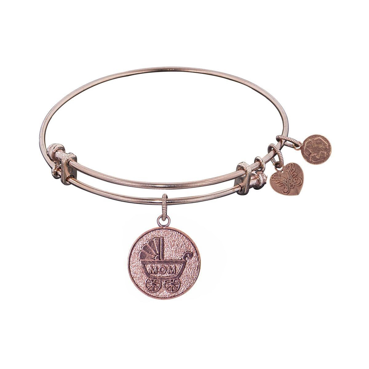 Stipple Finish Brass New Mom Bangle Bracelet - 7.25