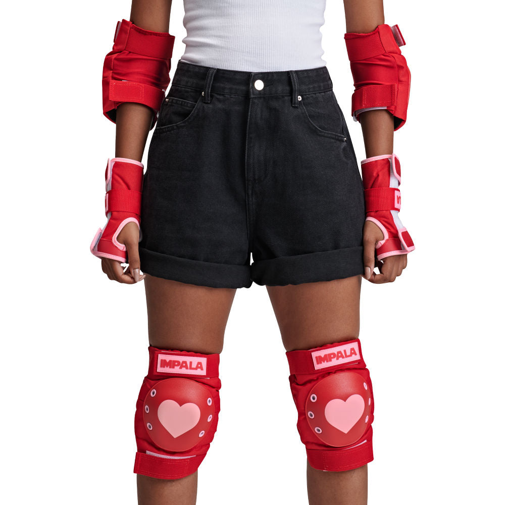 Impala Hearts Triple Protection Pack - Knee, Elbow & Wrist Pads for Skateboarding, Roller Skating & Scooter - Safety Gear for Kids & Adults - Perfect for Skate Parks, Rinks & Outdoor Sports
