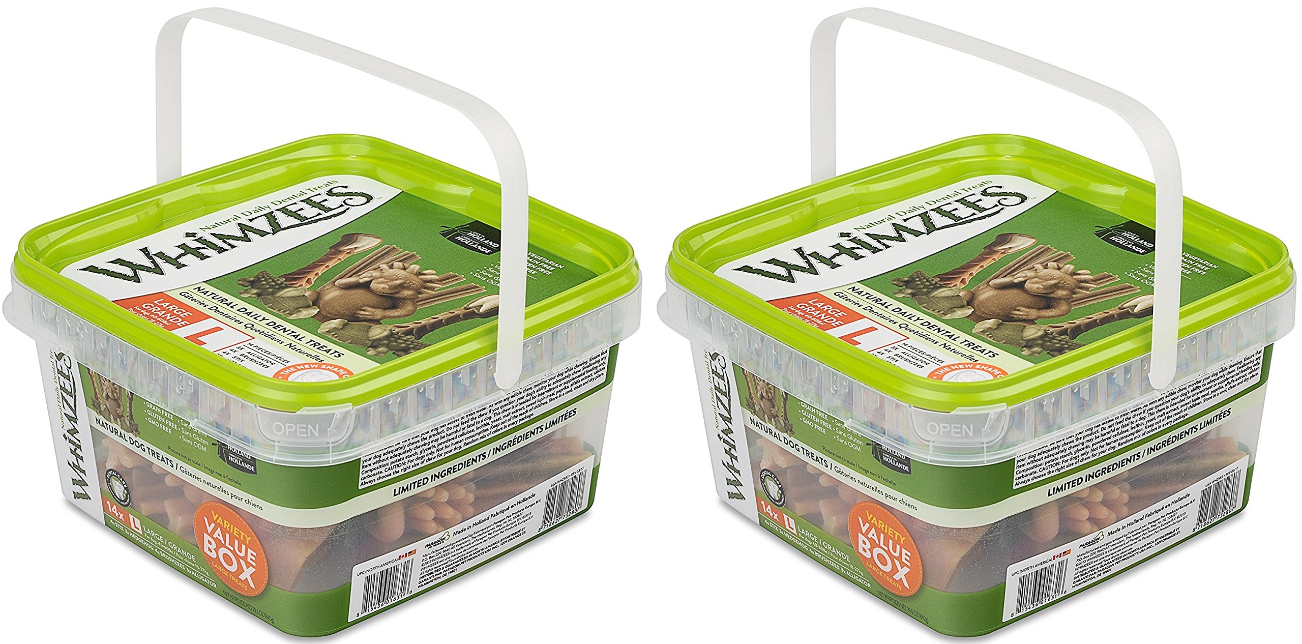 Whimzees 2-Pack Natural Grain-Free Dental Dog Treats Variety Pack - 14 Large Assorted Chews per Pack | Promotes Oral Health & Fresh Breath for Dogs | Perfect for Training Rewards and Daily Dental Care