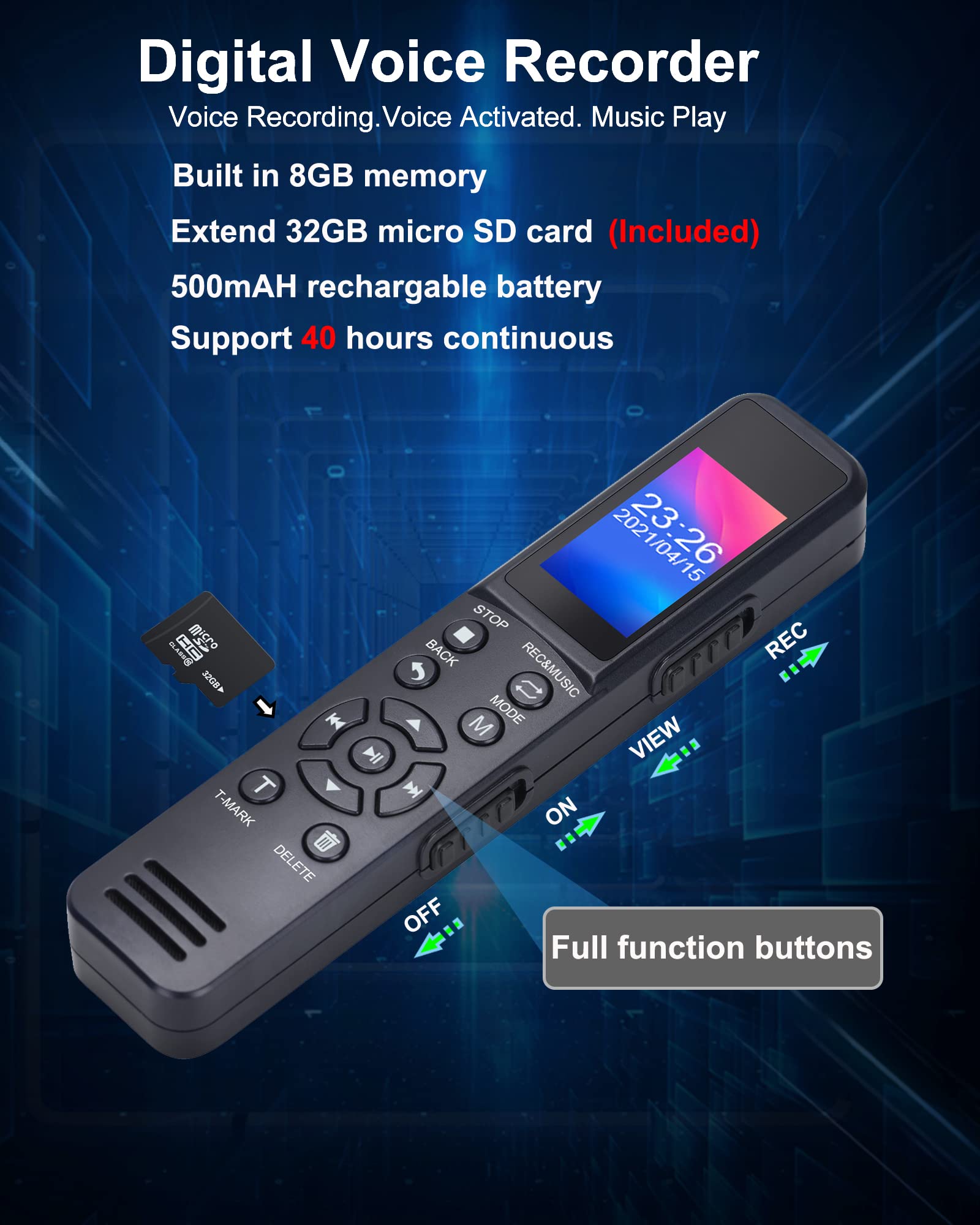 Upgraded Digital Voice Recorder with Voice Activation & USB Charging - Compact MP3 Audio Recorder for Lectures, Meetings, Interviews - Perfect for Students, Journalists & Professionals
