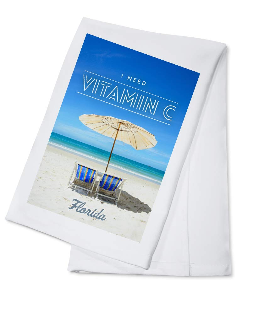 Florida Vitamin C Beach Chair & Umbrella Set - 100% Cotton Decorative Tea Towel for Kitchen, Bath & Home Decor | Perfect for Beach Trips, Poolside Relaxation & Coastal-Themed Home Styling