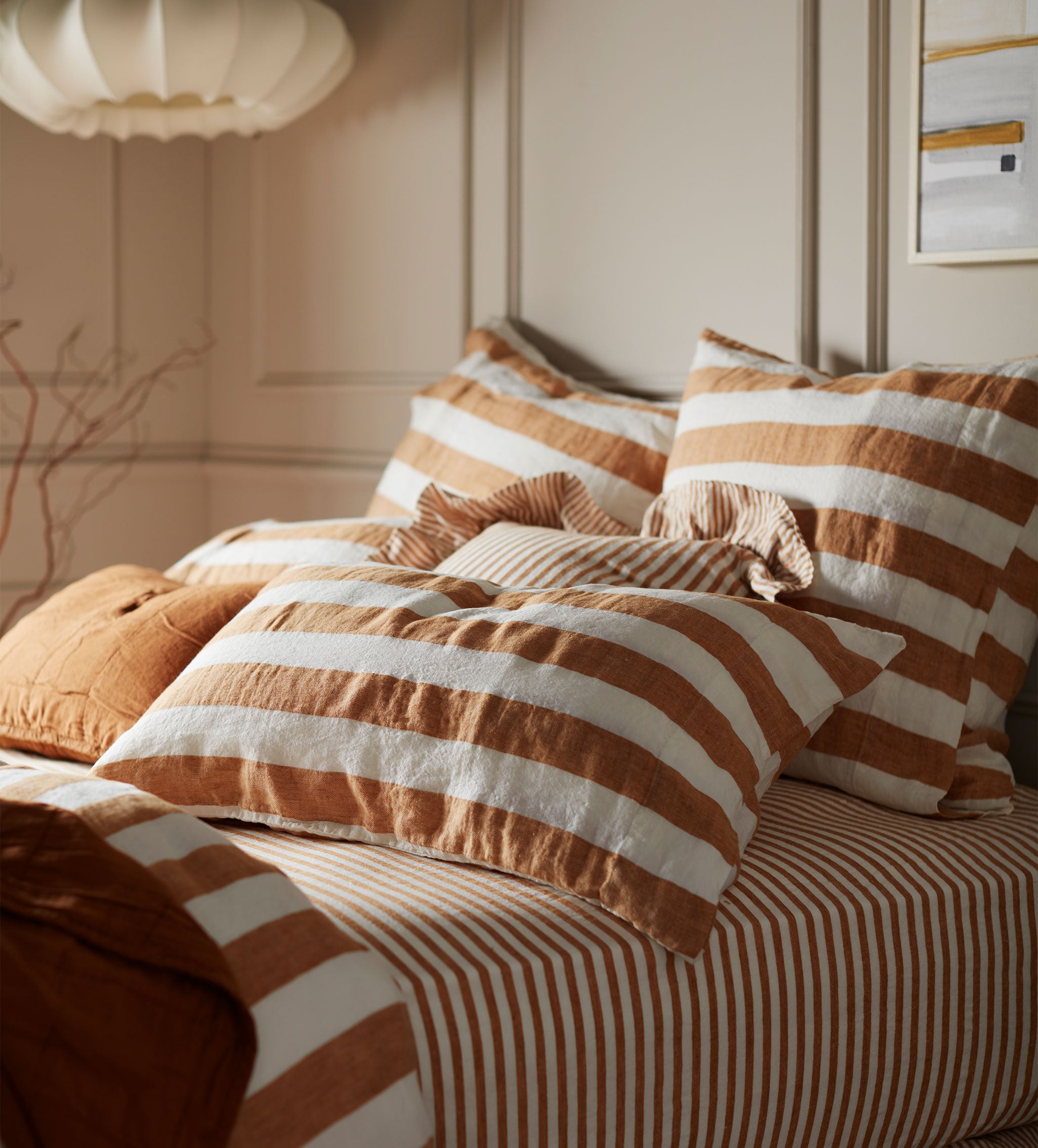 Premium Amber Cora Stripe 100% Natural Linen Pillowcase - Soft & Breathable Bedding for Side Sleepers & Hot Sleepers - Perfect for Home Decor, Guest Rooms & Cozy Bedrooms