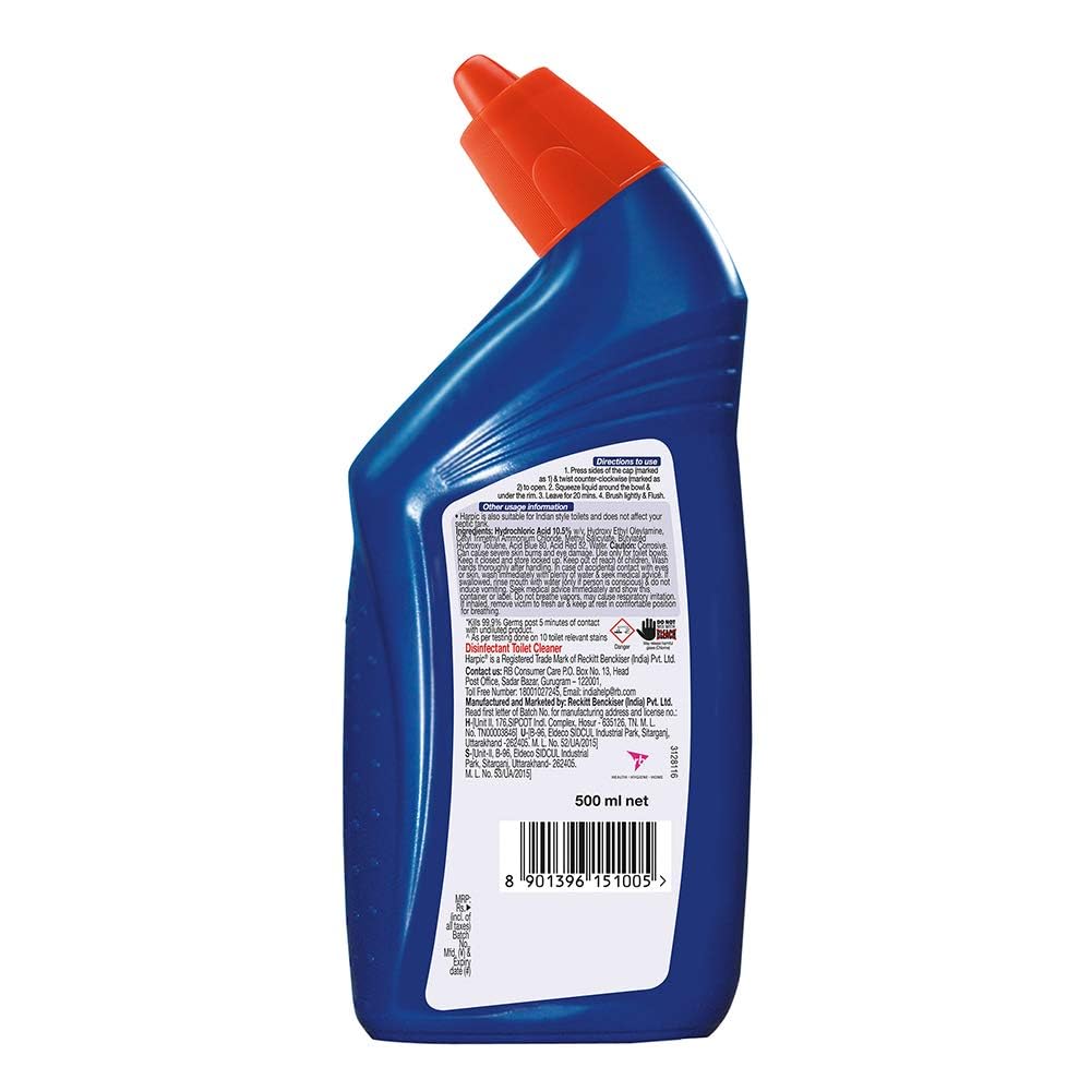 Harpic Original Disinfectant Toilet Cleaner Liquid - 500ml | Thick Acidic Toilet Bowl Cleaner for Deep Cleaning & Stain Removal | Perfect for Bathroom, Home & Commercial Use