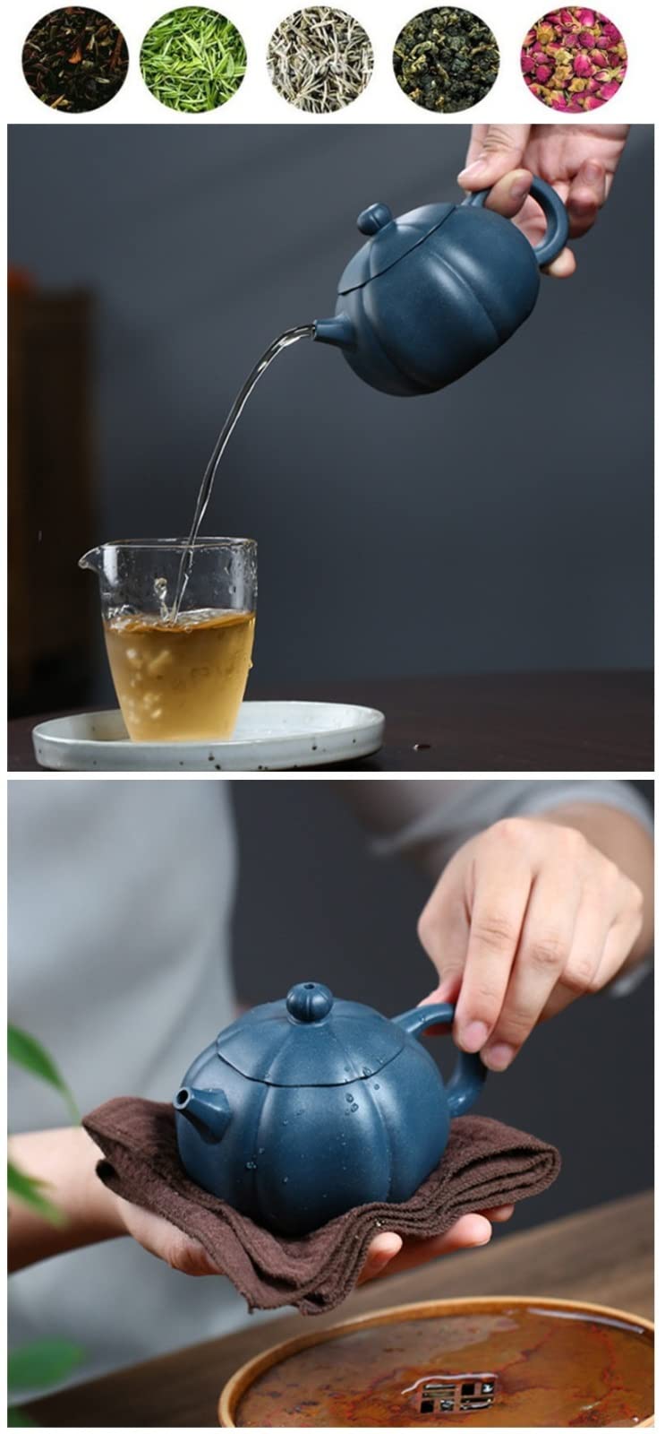 Premium Yixing Purple Clay Teapot 260ml - Handcrafted Green Mud Purple Sand Ore Teapot for Gongfu Tea Ceremony, Chinese Tea Brewing & Home Decoration