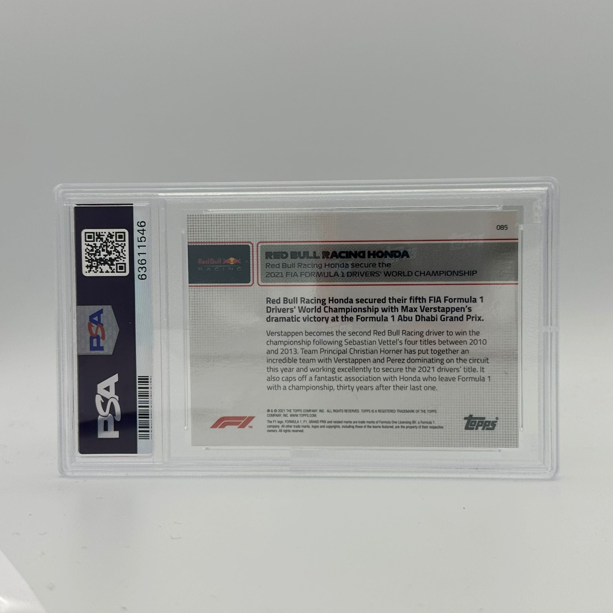 PSA 10 1/1 Max Verstappen Gold #85 Championship-Winning Racing Card - Perfect for Collectors, Investors & Formula 1 Fans - Display in Home, Office or Sports Memorabilia Collection