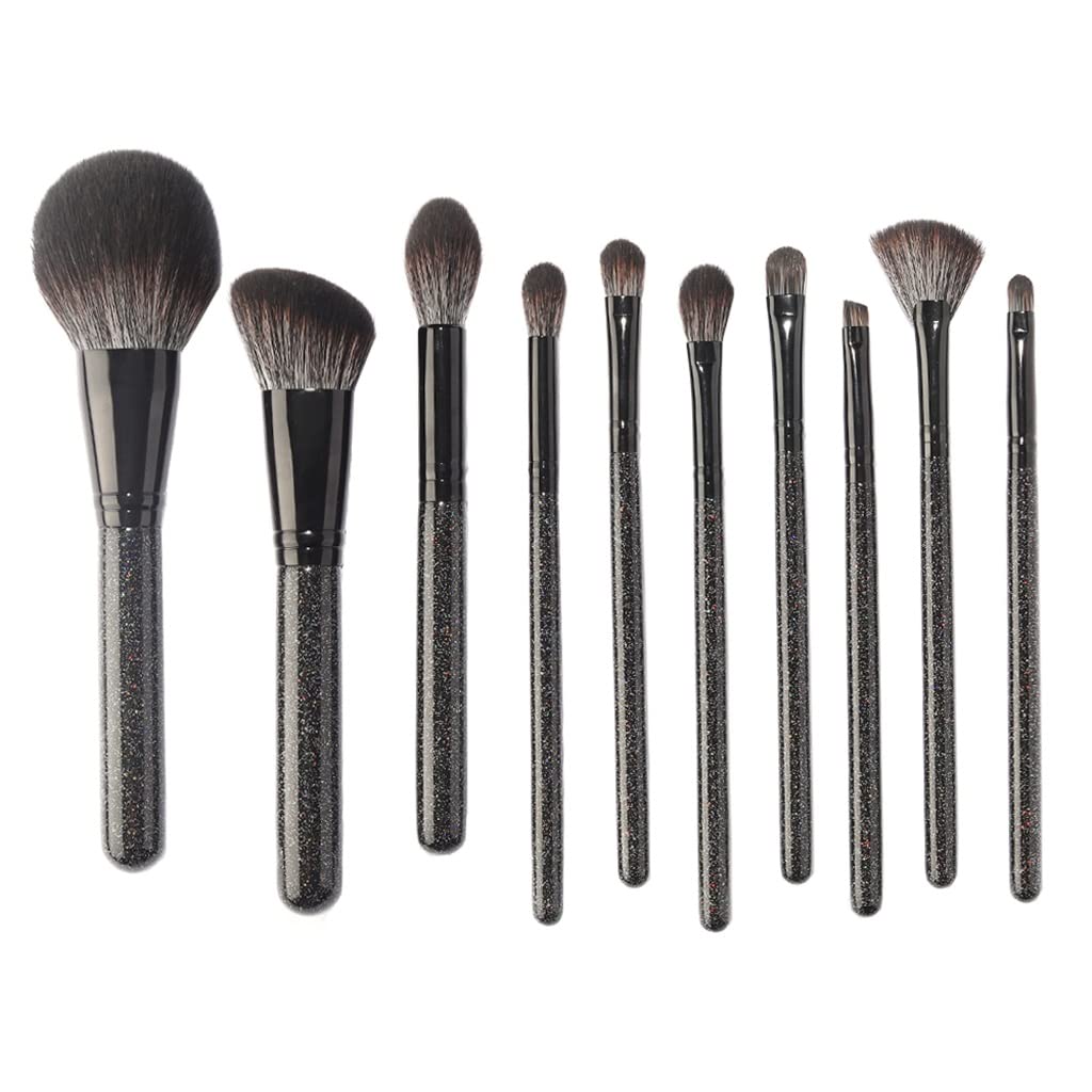 Professional 10-Piece LLLY Makeup Brush Set - Soft Hair Foundation, Powder, Contour & Eyeshadow Brushes - Black Makeup Tools for Flawless Beauty Application - Perfect for Daily Makeup & Professional Use