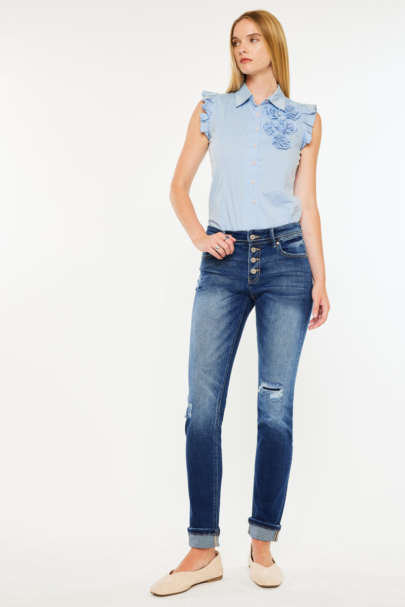 Eternity Mid Rise Slim Straight Leg Jeans for Women - Comfortable Stretch Denim Pants for Casual Wear & Everyday Outfits