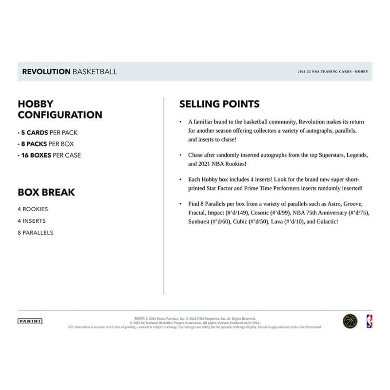 2021-22 Panini Revolution Basketball Hobby Box - 8 Packs (5 Cards Each) with 4 Rookie Cards | NBA Trading Cards for Collectors & Investors | Perfect for Gifts, Auctions, and Card Shows