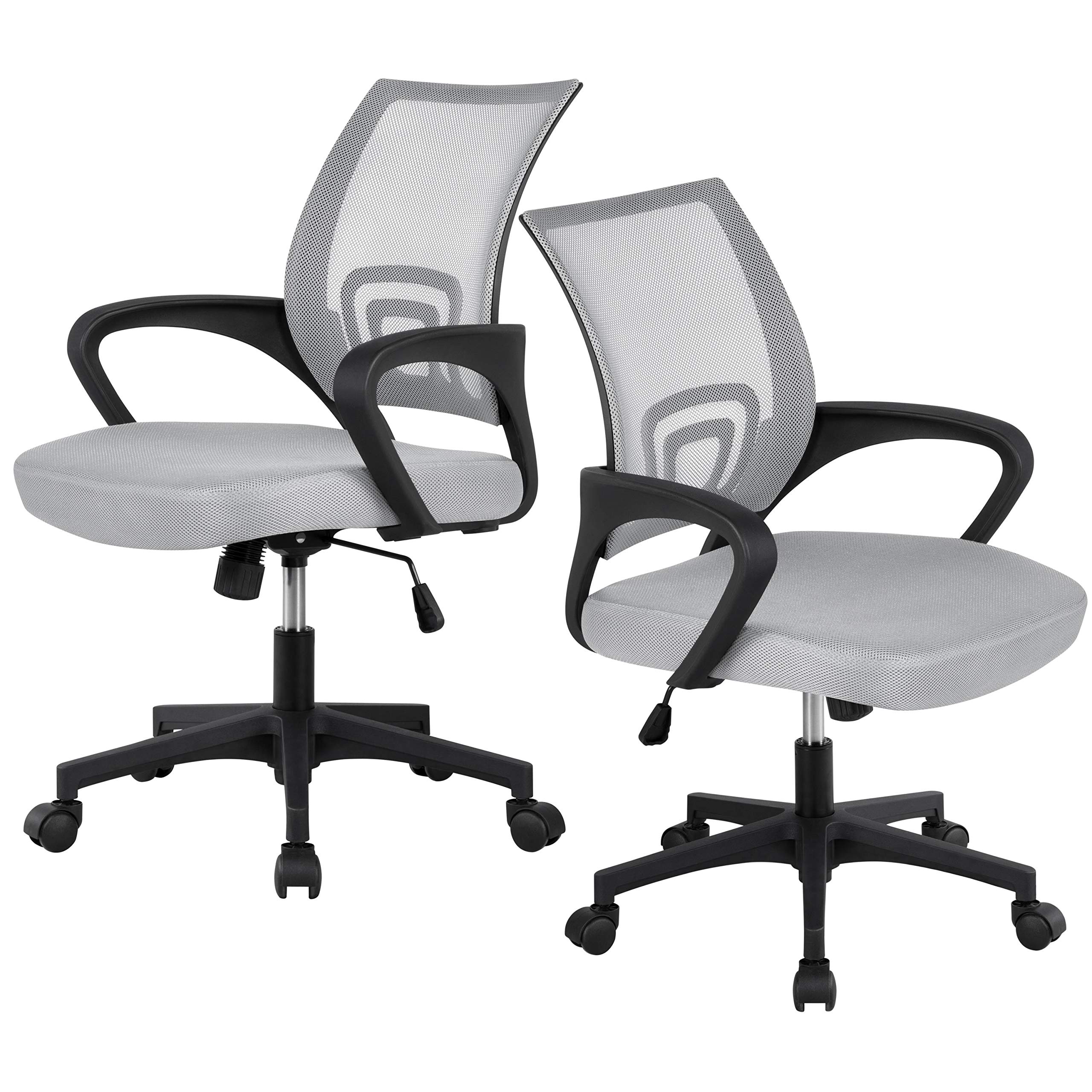 Yaheetech 2-Pack Ergonomic Mesh Office Chairs - Adjustable Mid-Back Height, Swivel Computer Desk Chair with Armrests (Gray) - Perfect for Home Office, Gaming & Workspace Comfort