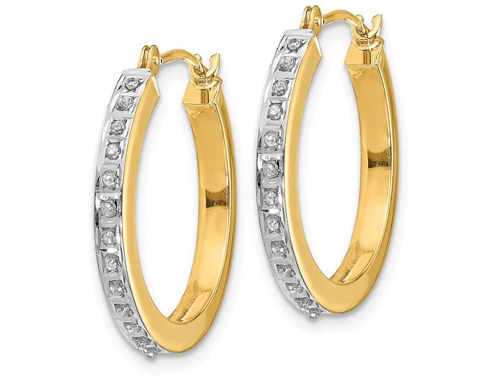 14K Yellow Gold Round Diamond Hoop Earrings - 3/4 Inch Dainty Stud Earrings for Women, Perfect for Everyday Wear, Parties & Special Occasions