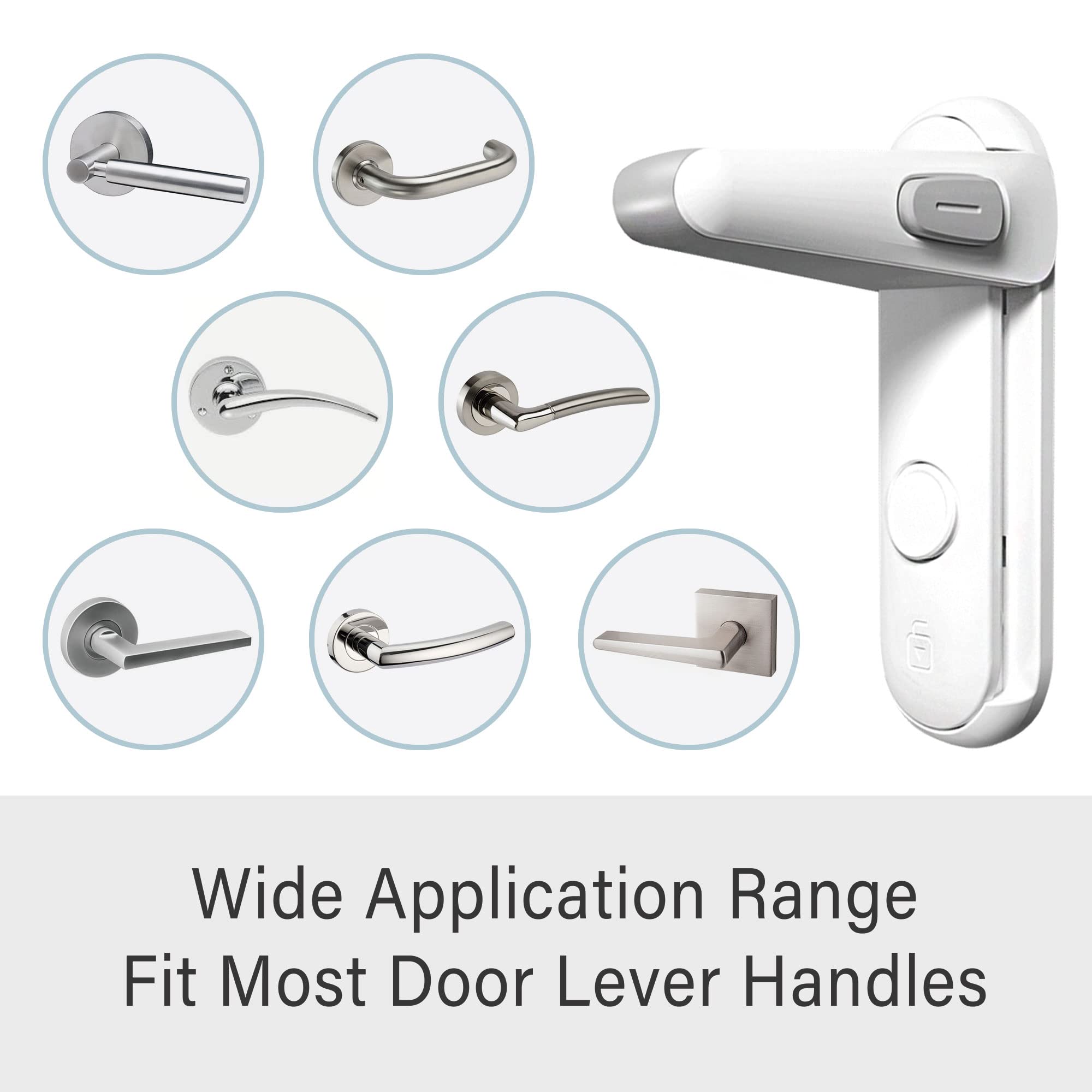 Childproof Door Lever Lock - No Drill Baby Proofing Door Handle Lock with Strong Adhesive (2 Pack, White) - Perfect for Toddler Safety at Home, Nursery & Daycare