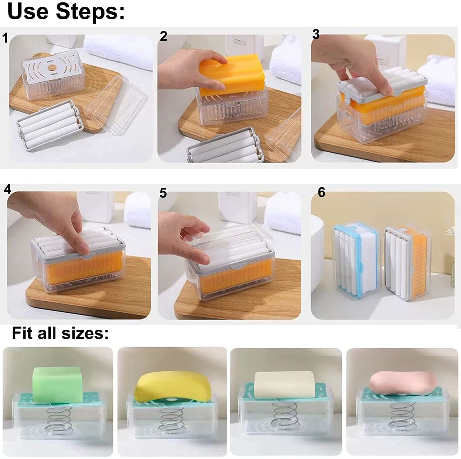 LEMBOSE 2 in 1 Soap Dispenser with Sawtooth Roller - Foaming Soap Box & Dishwashing Soap Holder with Drain Holes & Spring - Multifunctional Soap Dish for Bathroom, Kitchen Countertop (Multi Color) | Perfect for Liquid & Bar Soap Storage in Home, Office & RV