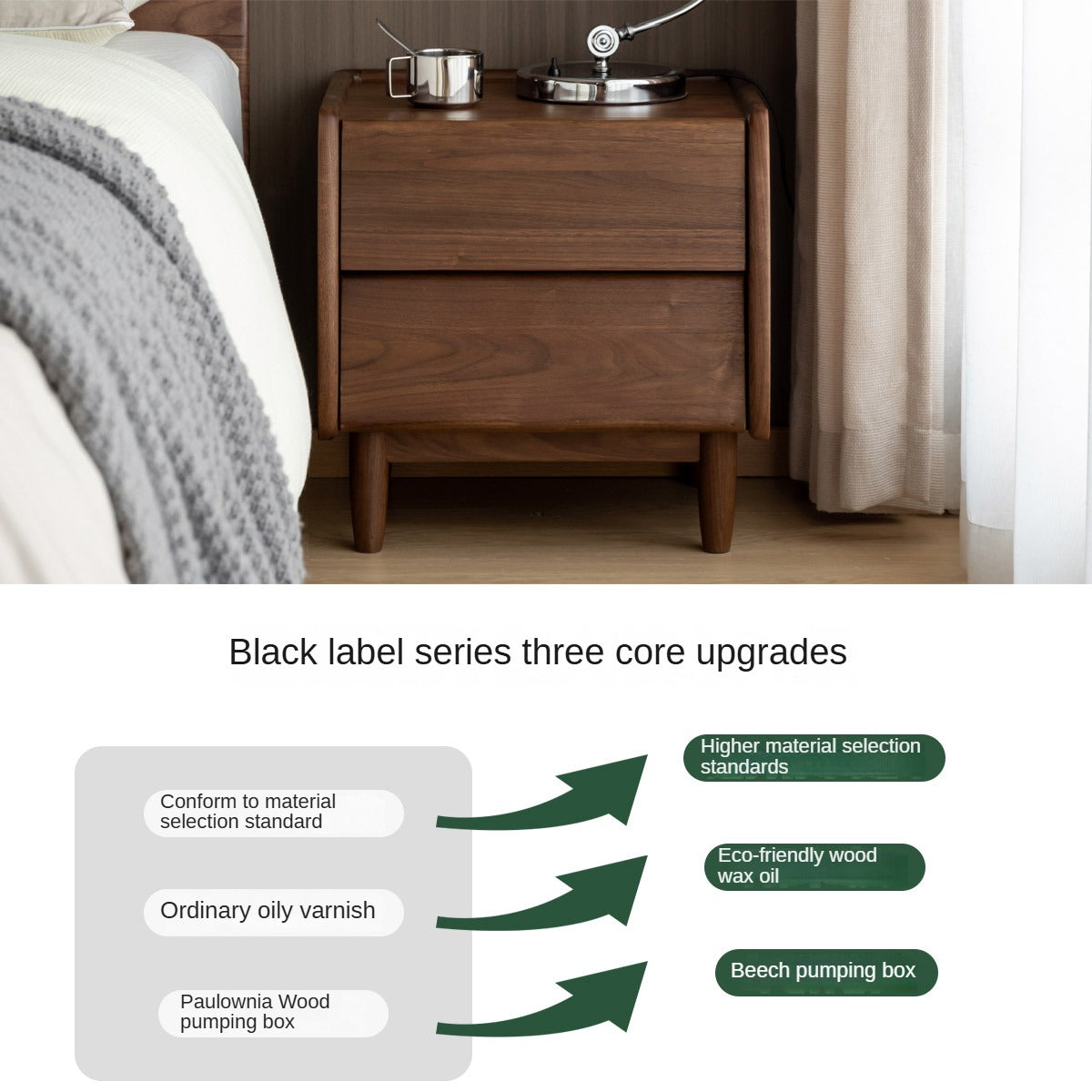 Solid Black Walnut Wood Nightstand - Small Bedside Table with Drawer for Bedroom, Living Room & Office - Natural Wood Furniture for Home Decor