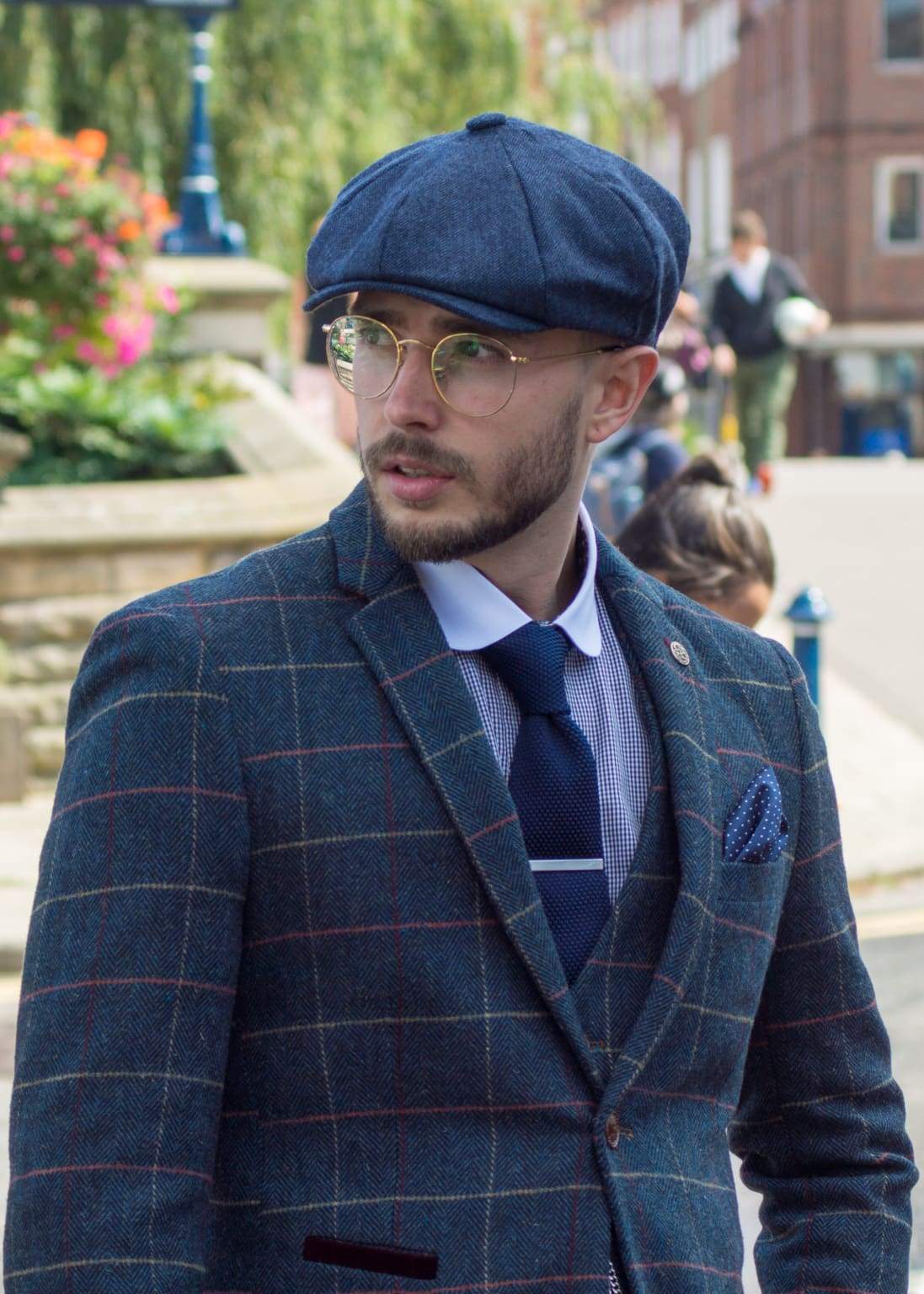 Marc Darcy Eton Navy Blue Tweed Check 3-Piece Suit for Men | Classic British Style Formal Wear | Perfect for Weddings, Business Meetings & Special Occasions