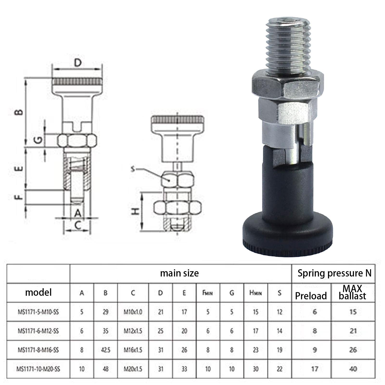 Self Locking Indexing Pin - M10 Spring Plunger with Lock Pin Bolt for Secure Fastening | Ideal for Machinery, Automotive, and DIY Projects