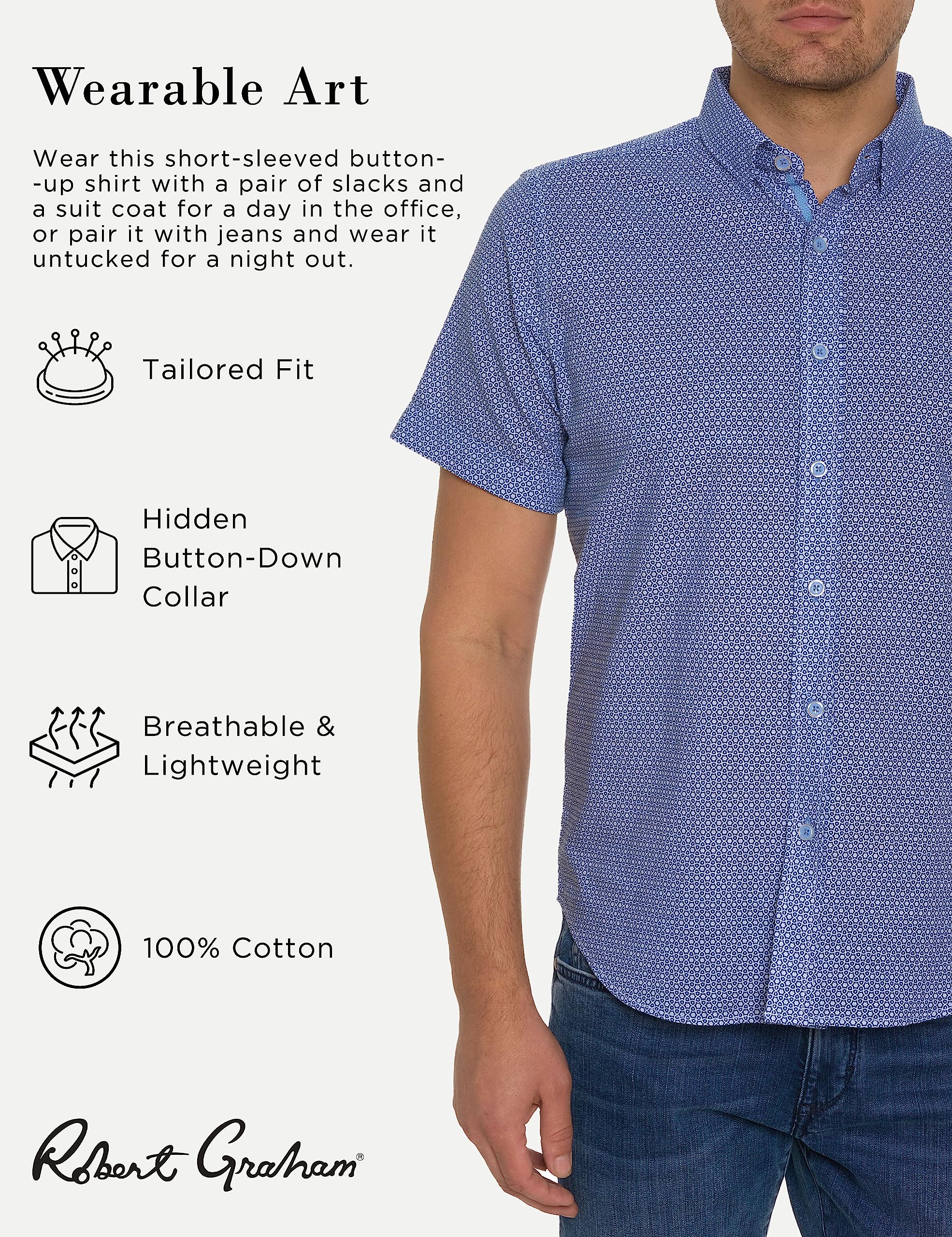 Robert Graham Men's Farina Short Sleeve Button Down Shirt - Casual Blue Hawaiian Print Shirt for Summer, X-Large - Perfect for Beach Vacations, Tropical Parties & Outdoor Events