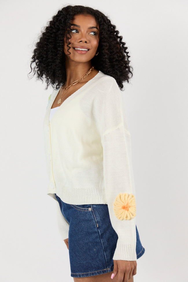 Made My Mark Ivory Multi Floral Embroidered Cardigan for Women | Elegant Lace Knit Sweater | Perfect for Spring Outfits & Casual Office Wear
