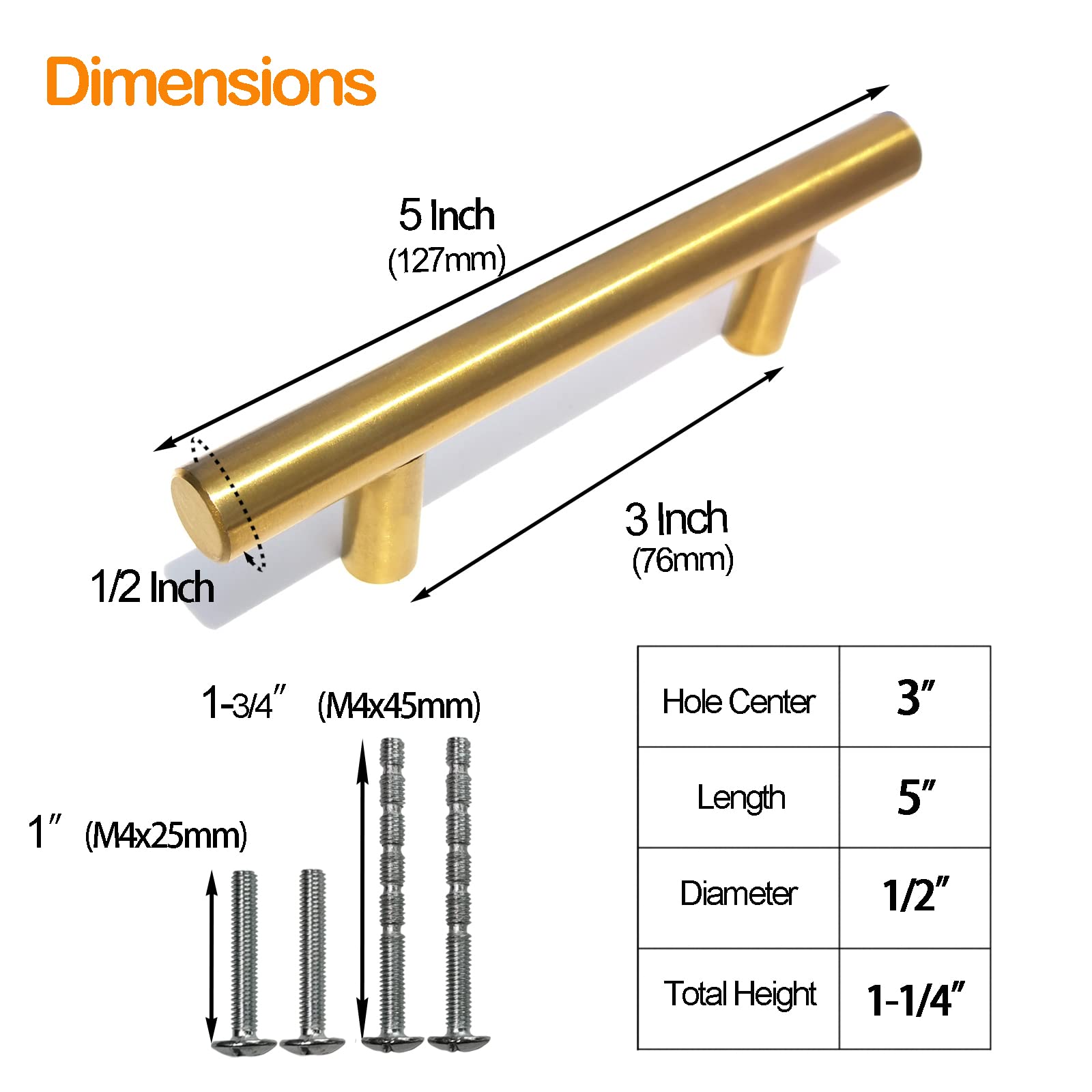 REGARSUN 12 Pack Brushed Gold Cabinet Handles (3 inch/76mm Center to Center) - Stainless Steel Kitchen Cabinet Pulls & Drawer Handles for Dresser, Wardrobe & Furniture (5 Inch Length) - Perfect for Home Renovation & DIY Projects