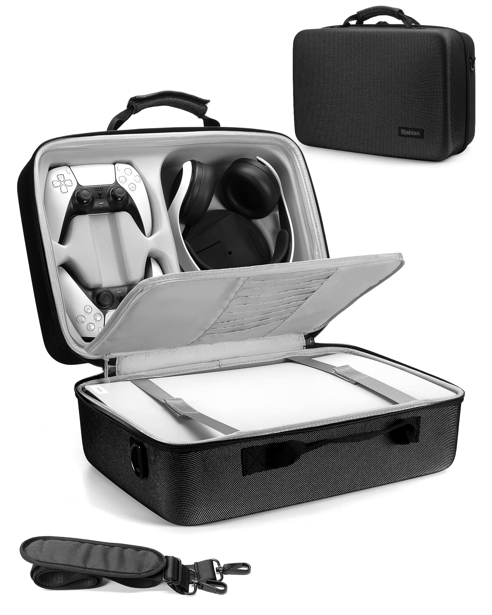 Bjabtan PS5 Carrying Case - Hard Shell Protective Travel Bag for PlayStation 5 Console | Stores DualSense Controller, Headset, Base & Accessories | Perfect for Gaming Travel & Storage