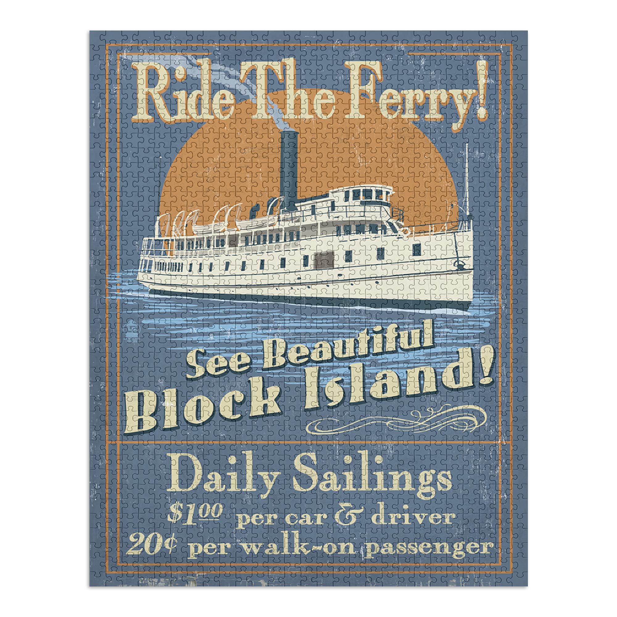 Block Island Rhode Island Ferry Ride Vintage Sign 1000 Piece Jigsaw Puzzle - 19x27 Inch Challenging Puzzle for Adults & Family - Made in USA - Perfect for Home Decor, Gifts & Relaxation