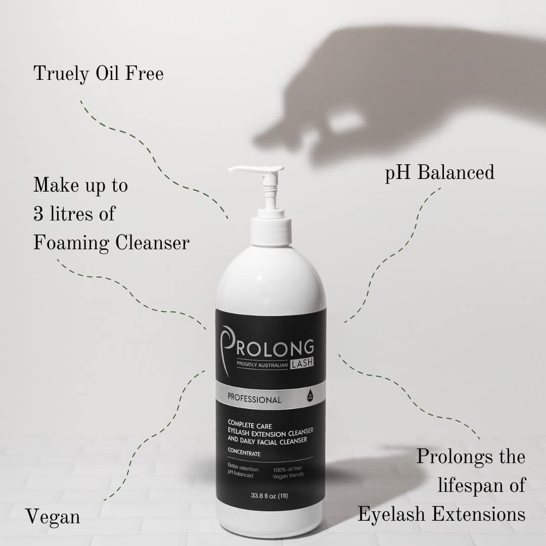 Prolong Lash Eyelash Extension Shampoo - Gentle Foaming Cleanser for Eyelashes & Face - Paraben & Sulfate Free - Salon & Home Use - 1L Bottle - Perfect for Lash Extension Aftercare & Daily Facial Cleansing