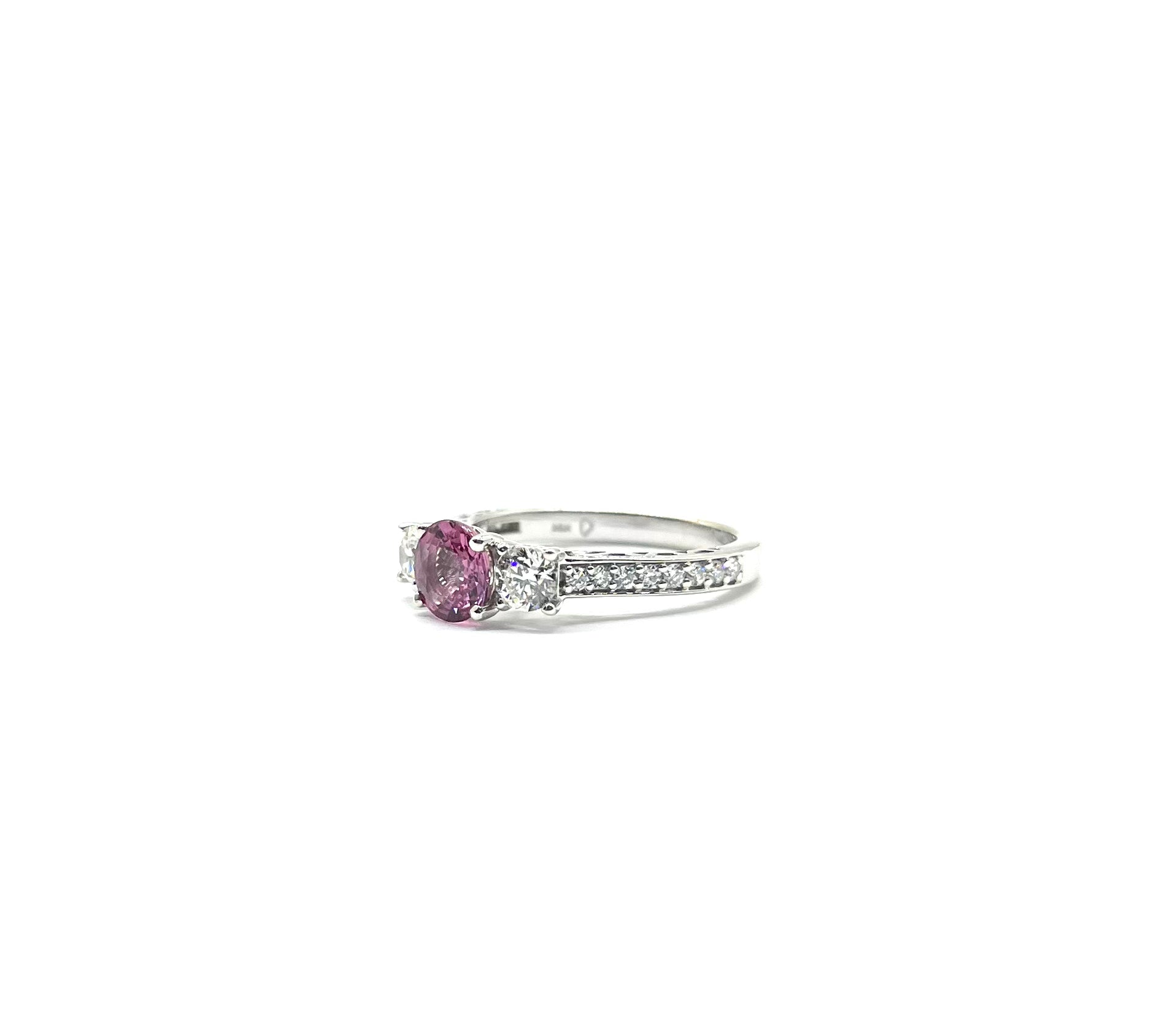 White Gold Pink Sapphire and Diamond 3 Inline Ring for Women – Elegant Wedding, Engagement, Anniversary Jewelry Gift