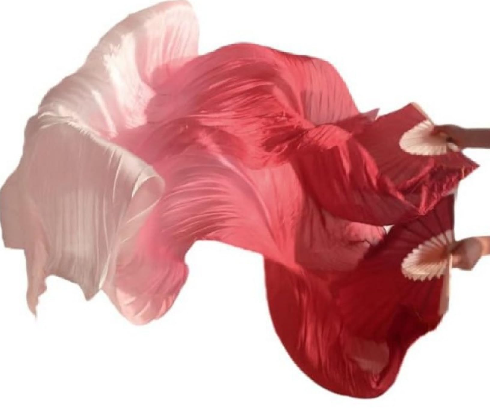 Belly Dance Faux Silk Veil Fans - 150cm Long, 90cm Wide Colored Dance Cloth Fans with Bamboo Handles for Professional and Amateur Performances, Perfect for Stage Shows and Practice