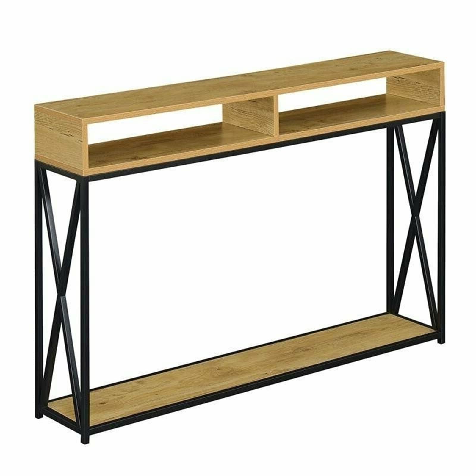HUIJK Console Table - Light Oak Wood & Black Metal Frame, 2-Tier Entryway Table for Hallway, Living Room, or Bedroom Decor
