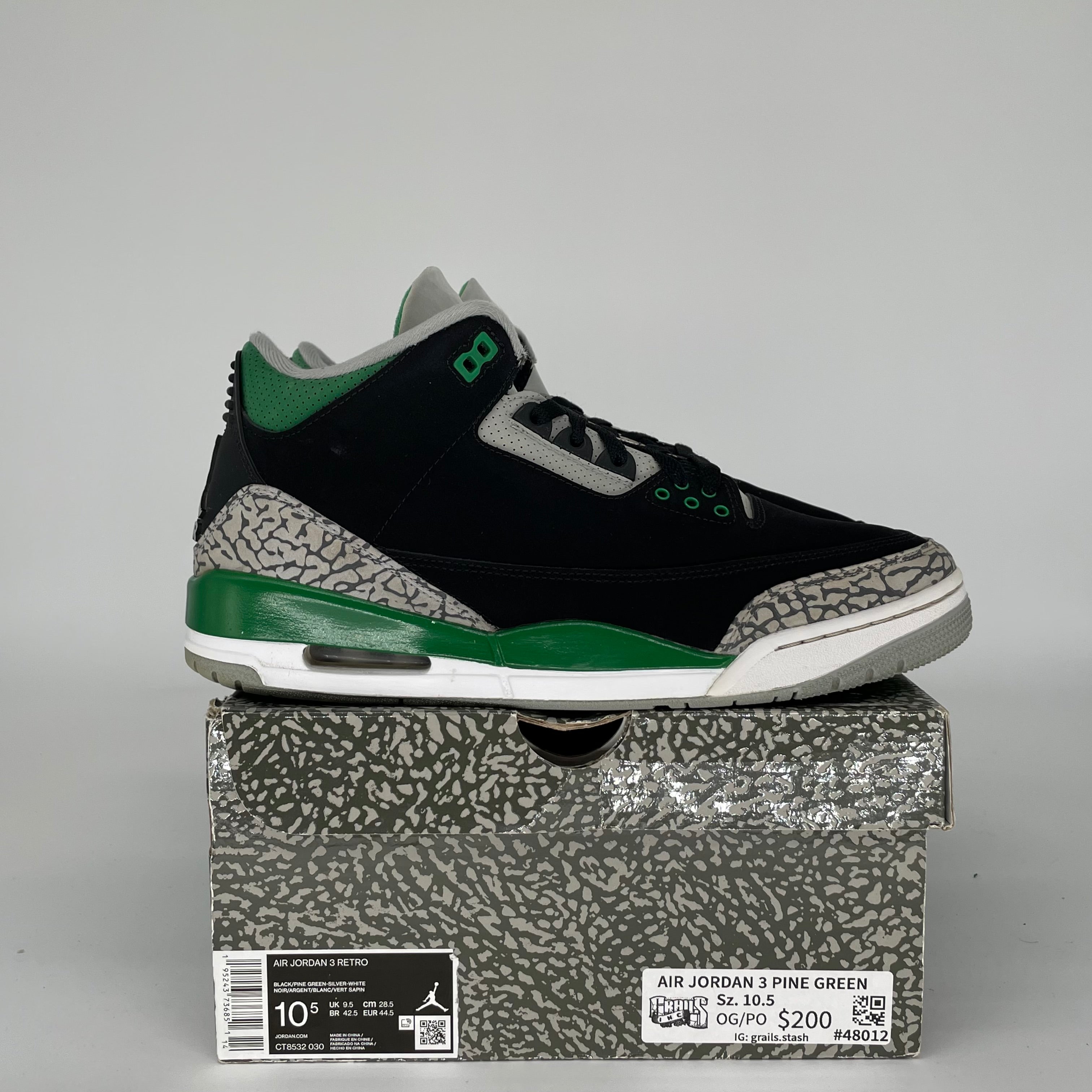 AIR JORDAN 3 Retro Pine Green Men's Basketball Shoes Size 10.5 (CT8532-030) - Perfect for Streetwear, Sneaker Collection & Casual Wear