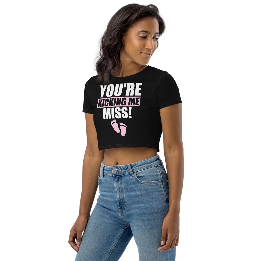 Funny Pregnancy Announcement Crop Top - 'You're Kicking Me' Maternity Shirt for Gender Reveal & Baby Shower | Comfortable & Stylish Pregnancy Tee for Expecting Moms