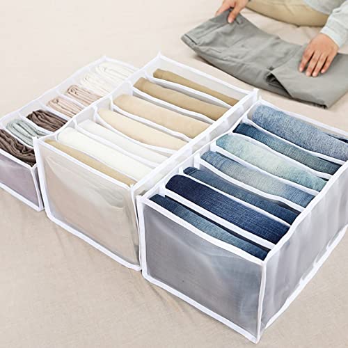 7-Grid Washable & Foldable Wardrobe Organizer for Clothes, Jeans & Drawers - 2-Pack Nylon Clothing Storage Dividers (14.2
