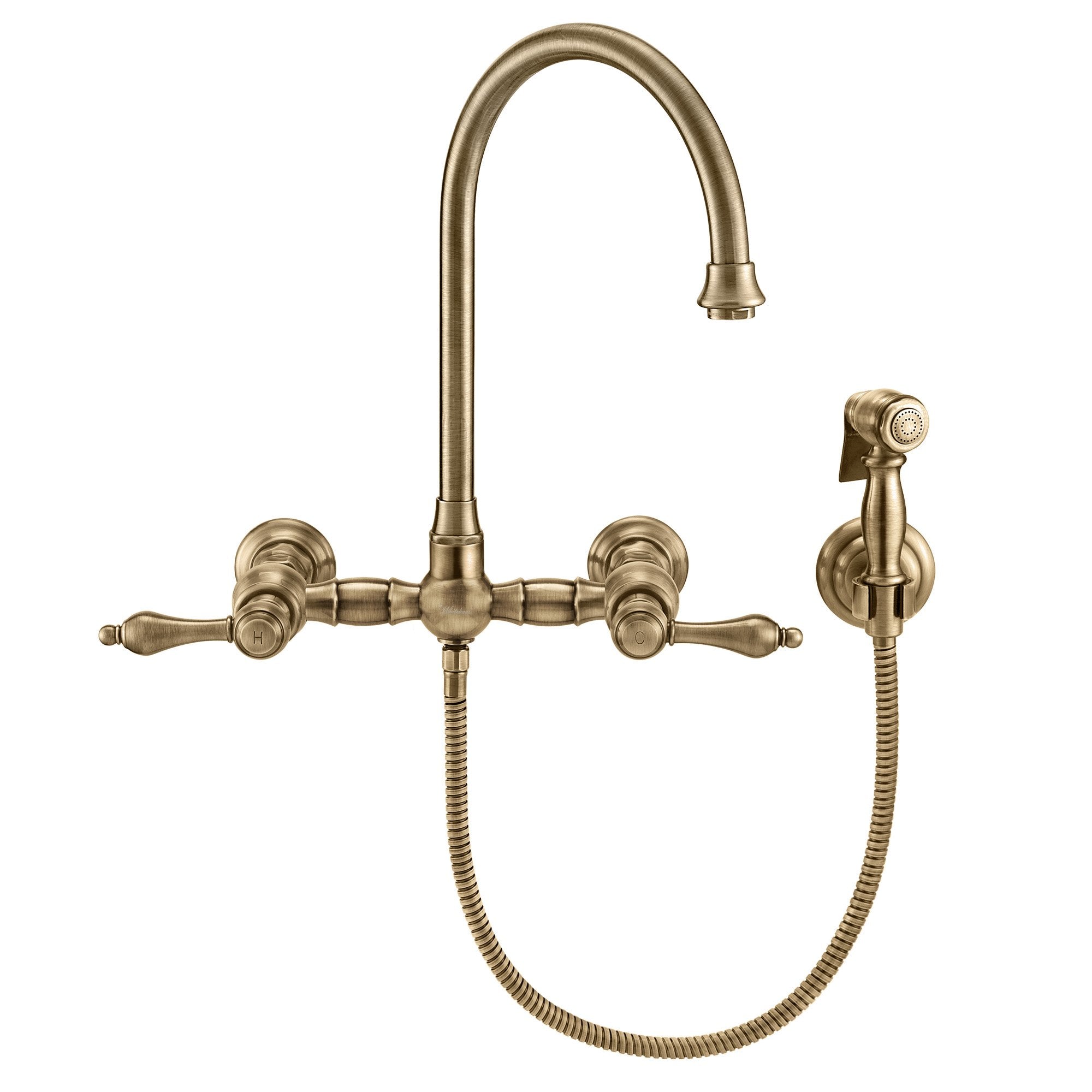 Vintage III Plus Wall Mount Kitchen Faucet - Long Gooseneck Swivel Spout with Lever Handles & Solid Brass Side Sprayer - Perfect for Farmhouse Sinks, Commercial Kitchens & Restaurant Use