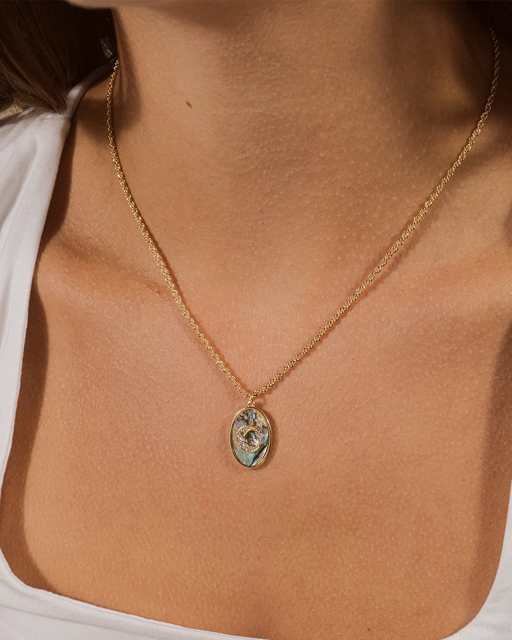 Carrie CZ & Abalone Shell Night Sky Pendant Necklace - Elegant Bohemian Jewelry for Women, Perfect for Evening Parties & Special Occasions