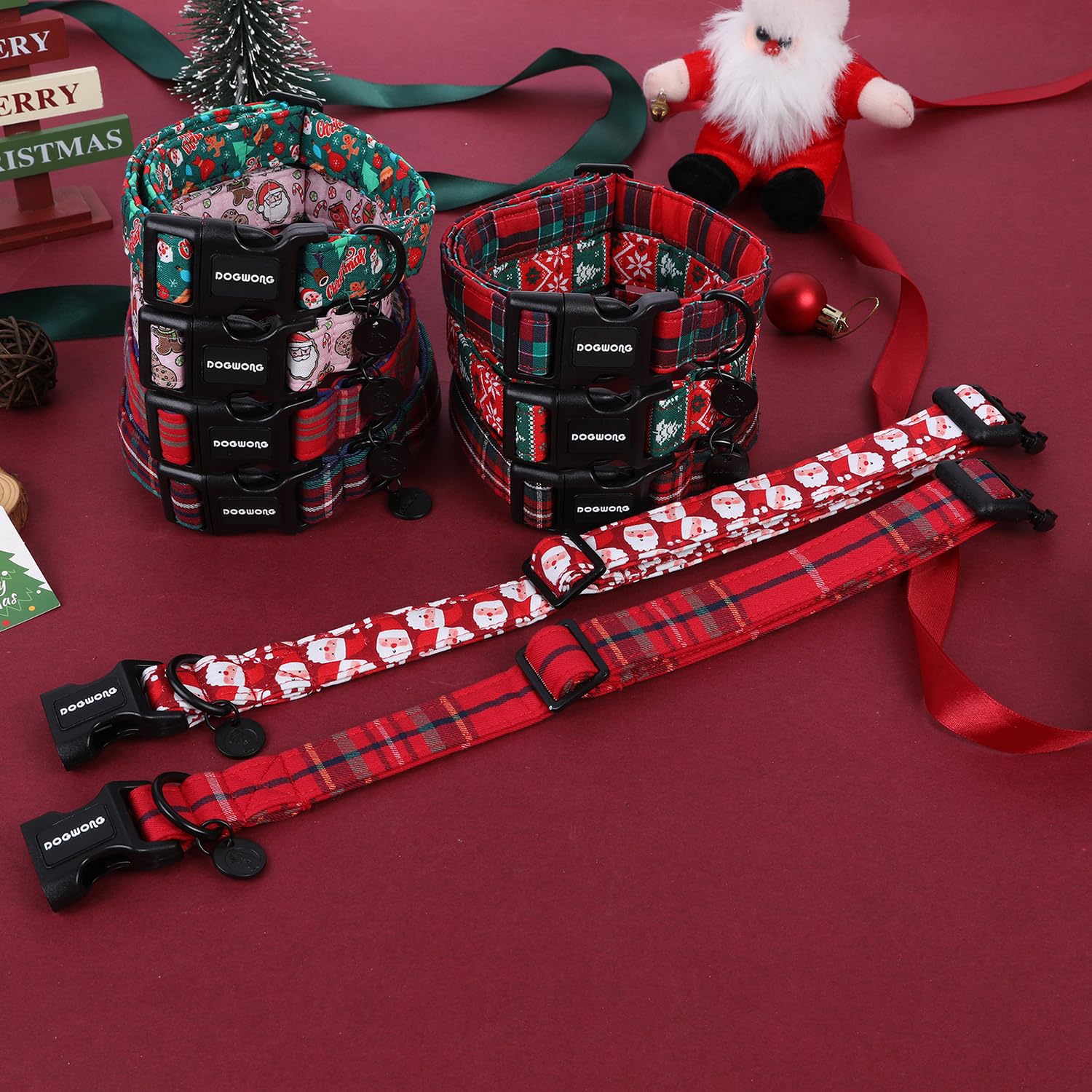 DOGWONG Christmas Cotton Dog Collar - Festive Santa Claus Pet Collar for Small Medium Large Dogs | Durable Holiday Dog Accessory | Perfect for Christmas Photos, Parties & Festive Gatherings