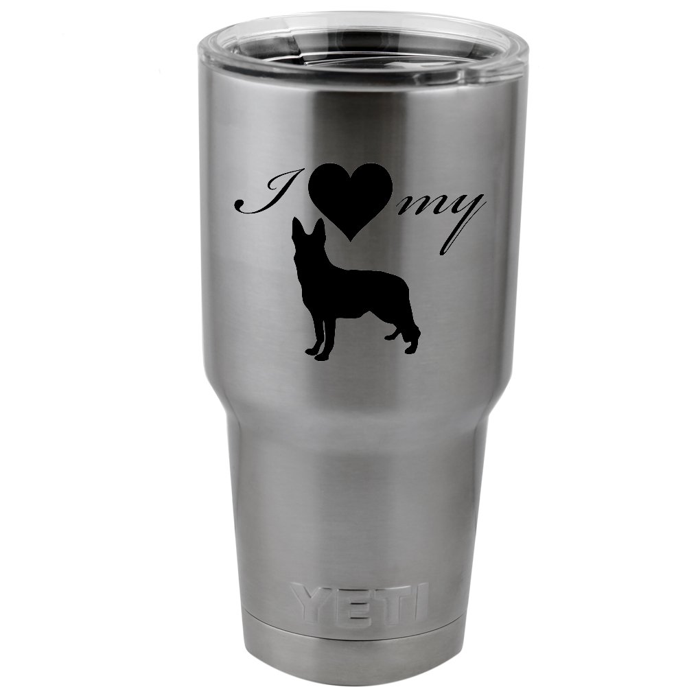 German Shepherd Dog Silhouette Heart Vinyl Sticker Decal - 4 Inch Waterproof Decal for Yeti Mugs, Thermos, Pint Glasses & More - Perfect for Pet Lovers, DIY Crafts & Cup Personalization